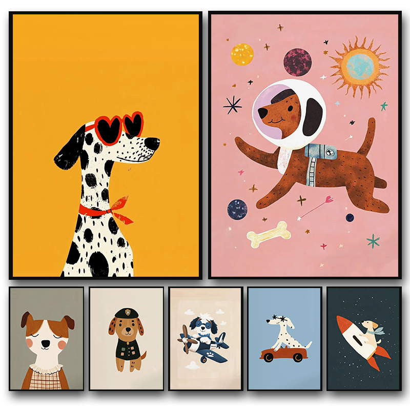 Photography Types - Colorful Cartoon Dog Illustrations Poster Canvas