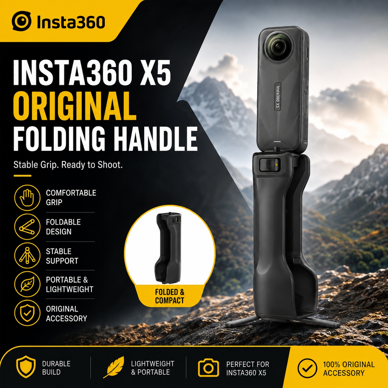 Folding Handle for Insta360 X5 - Photography Grip Insta360 X5 review and price